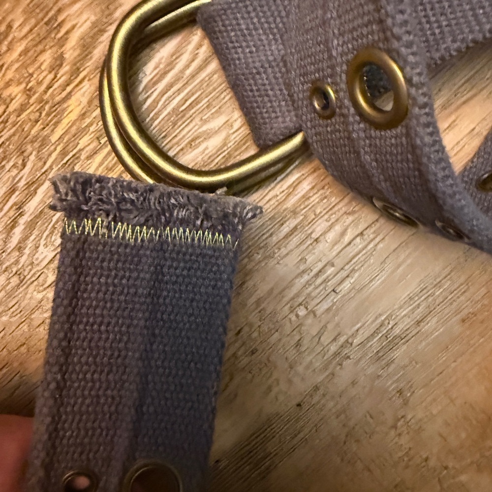 Gray Canvas Cargo Military Style Belt with Brass Buckle Gold Stitching - Picture 3 of 3